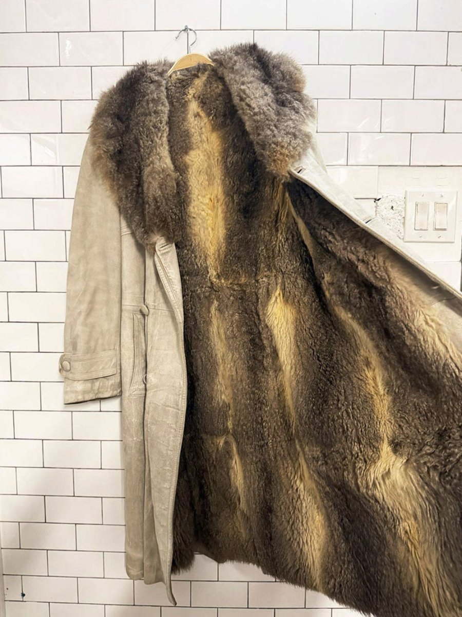 vintage beaver fur lined soft suede double breasted coat - good market thrift store