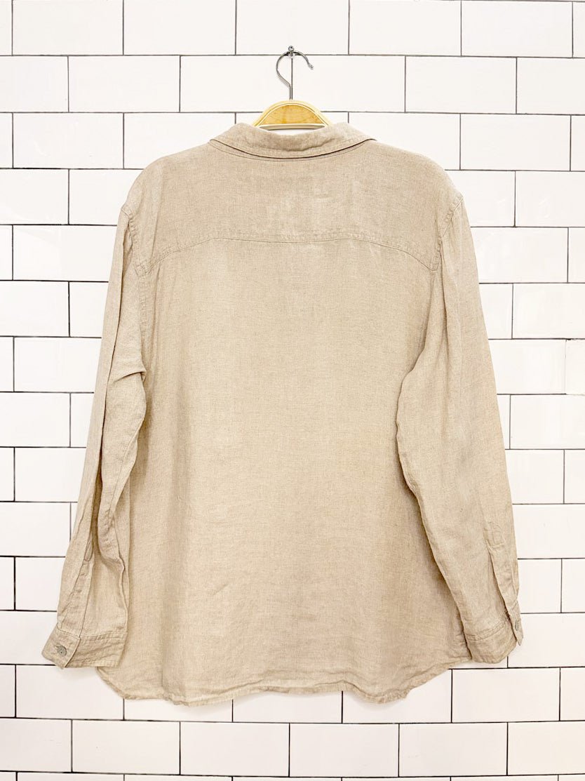 vintage belle point 100% linen shell button shirt | made in USA - good market thrift store