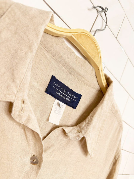 vintage belle point 100% linen shell button shirt | made in USA - good market thrift store