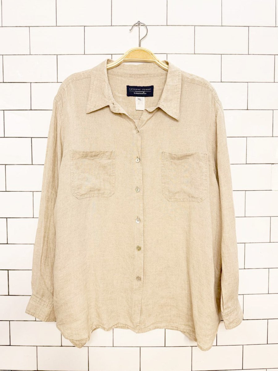 vintage belle point 100% linen shell button shirt | made in USA - good market thrift store