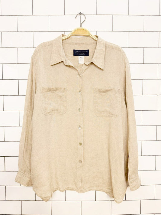vintage belle point 100% linen shell button shirt | made in USA - good market thrift store