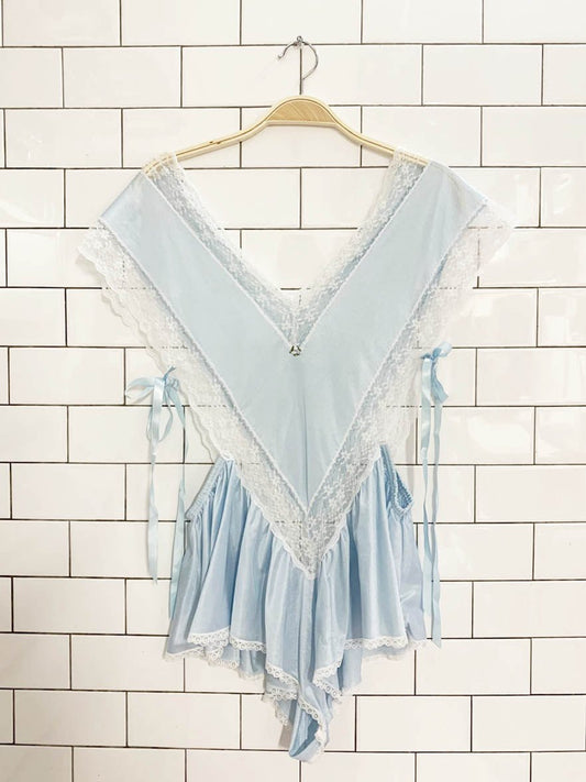 vintage bellina lace trim sateen open side slip romper - good market thrift store
