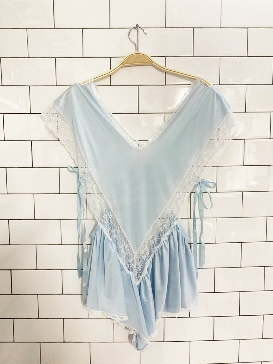 vintage bellina lace trim sateen open side slip romper - good market thrift store
