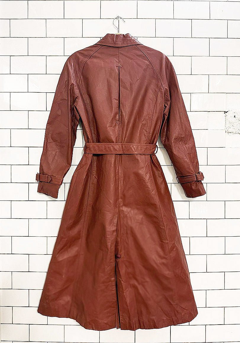 vintage belted leather trench coat - good market thrift store