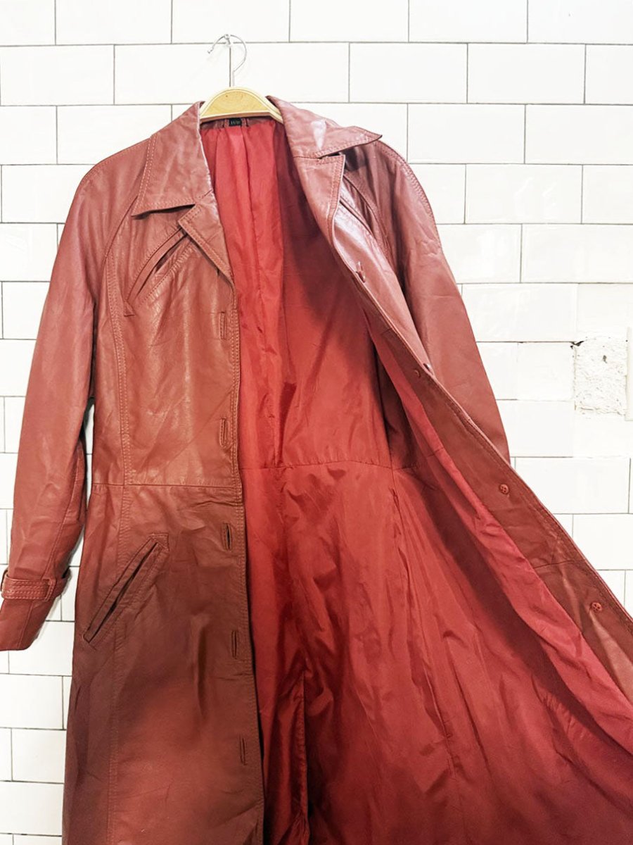 vintage belted leather trench coat - good market thrift store