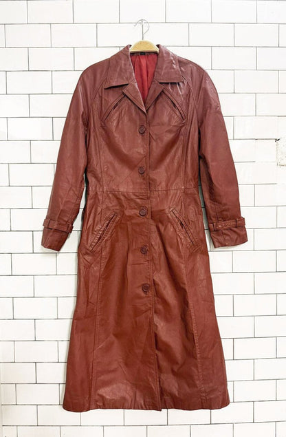 vintage belted leather trench coat - good market thrift store