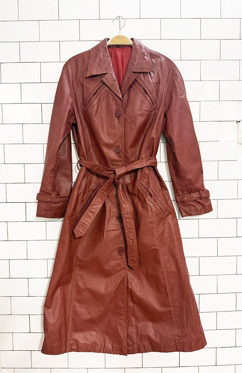 vintage belted leather trench coat - good market thrift store