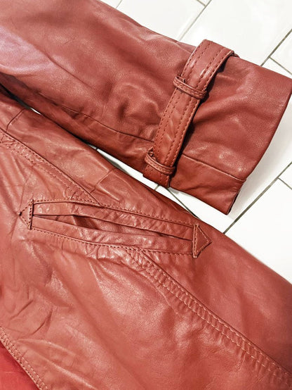 vintage belted leather trench coat - good market thrift store