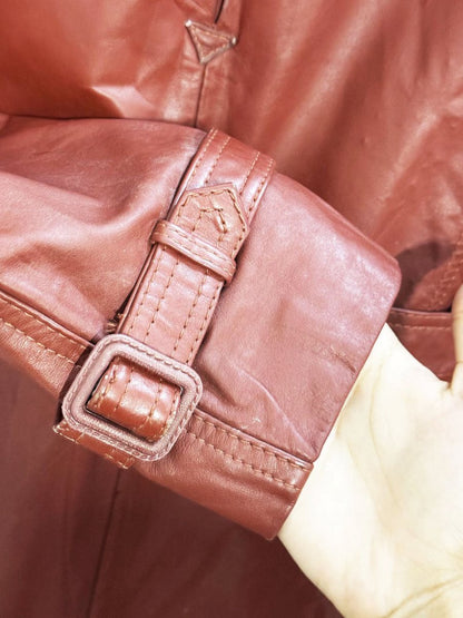 vintage belted leather trench coat - good market thrift store