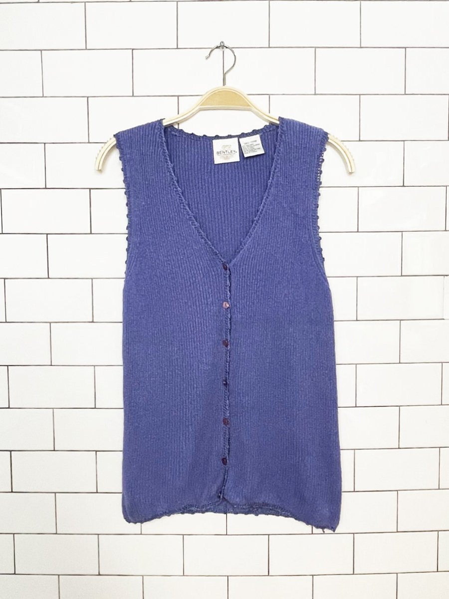 vintage bentley silk-blend crochet trim ribbed knit vest top - good market thrift store
