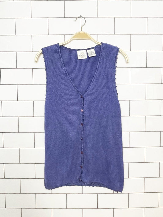 vintage bentley silk-blend crochet trim ribbed knit vest top - good market thrift store