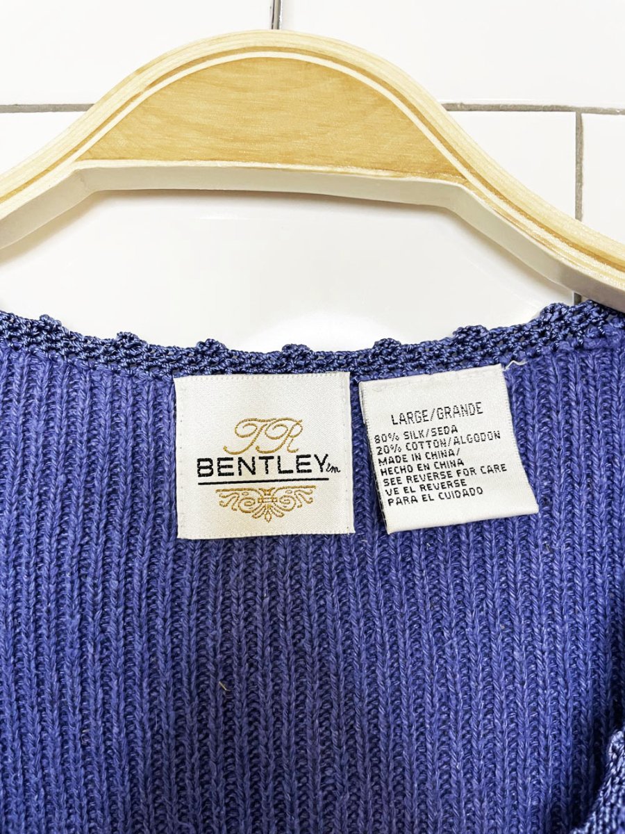vintage bentley silk-blend crochet trim ribbed knit vest top - good market thrift store