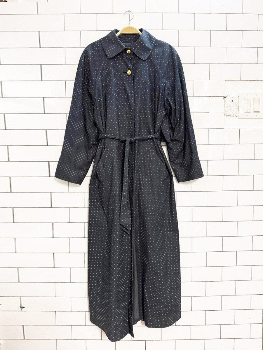vintage bernard cahill polka dot cape back belted trench coat | mallia | made in Canada - good market thrift store