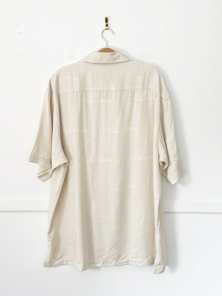 vintage bill blass 100% silk sailboat full button cabana shirt - good market thrift store