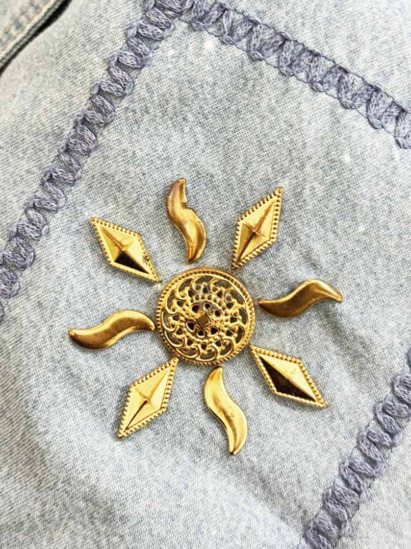 vintage bingo! bingo! gold sun embellished denim shirt | made in USA - good market thrift store