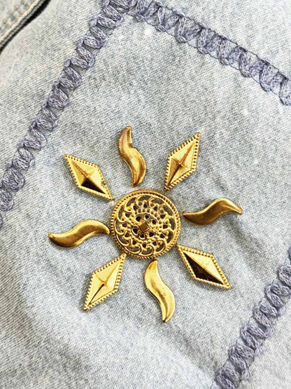 vintage bingo! bingo! gold sun embellished denim shirt | made in USA - good market thrift store
