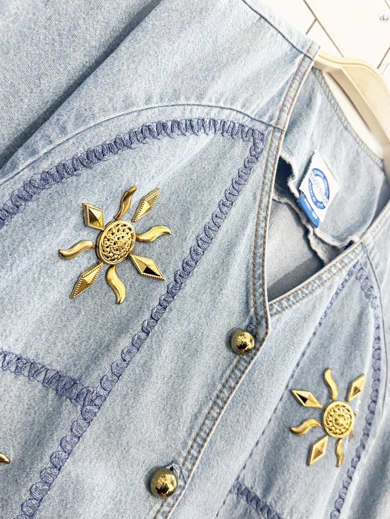 vintage bingo! bingo! gold sun embellished denim shirt | made in USA - good market thrift store