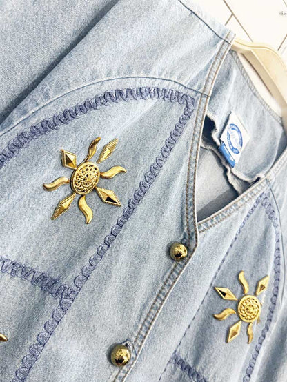 vintage bingo! bingo! gold sun embellished denim shirt | made in USA - good market thrift store