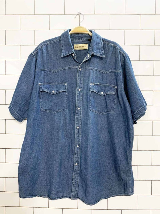 vintage bit & bridle western snap button denim shirt - good market thrift store