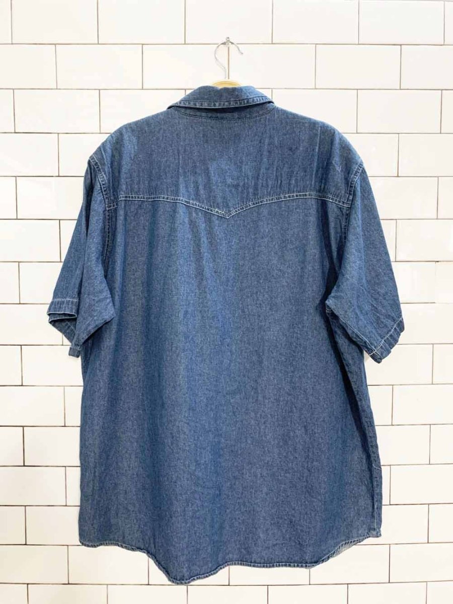 vintage bit & bridle western snap button denim shirt - good market thrift store