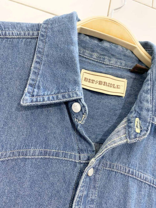 vintage bit & bridle western snap button denim shirt - good market thrift store
