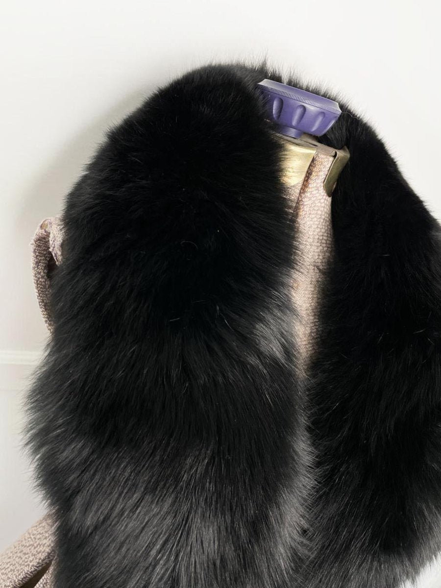 vintage black fox fur stole tie collar - good market thrift store
