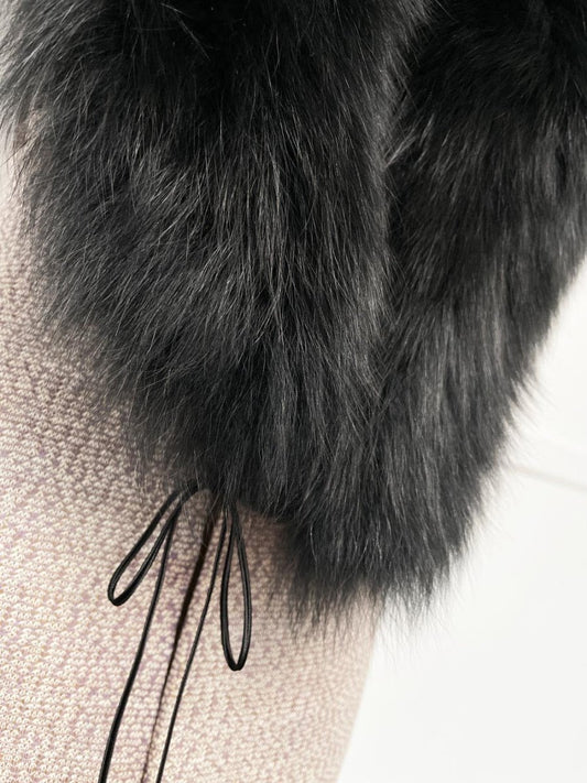 vintage black fox fur stole tie collar - good market thrift store