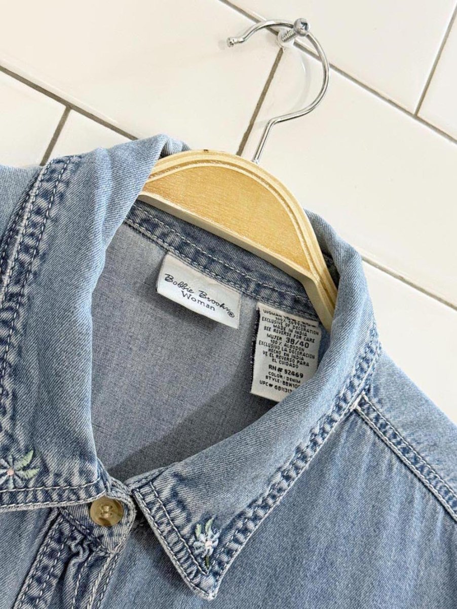 vintage bobbie brooks floral embroidered full button denim shirt - good market thrift store
