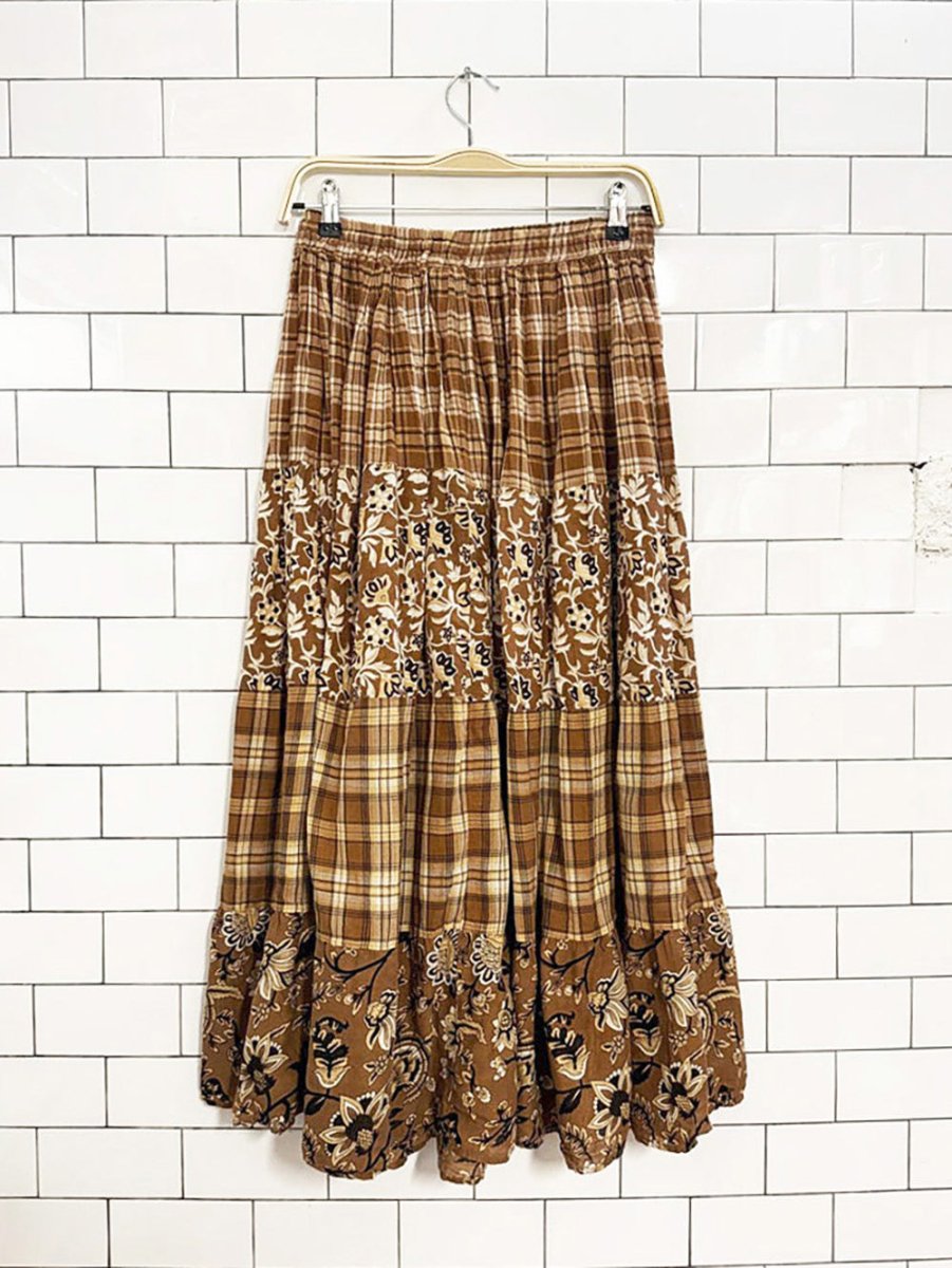 vintage bobbie brooks plaid floral tiered boho prairie midi skirt - good market thrift store