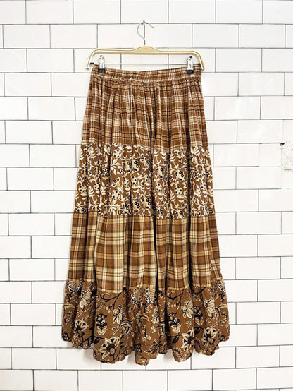 vintage bobbie brooks plaid floral tiered boho prairie midi skirt - good market thrift store