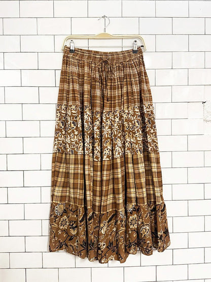 vintage bobbie brooks plaid floral tiered boho prairie midi skirt - good market thrift store