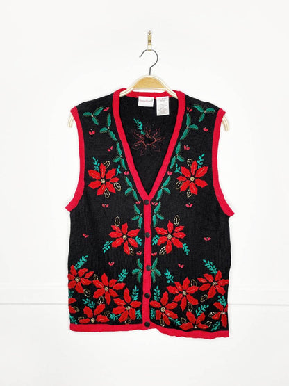 vintage bobbie brooks poinsettia beadwork knit vest - good market thrift store