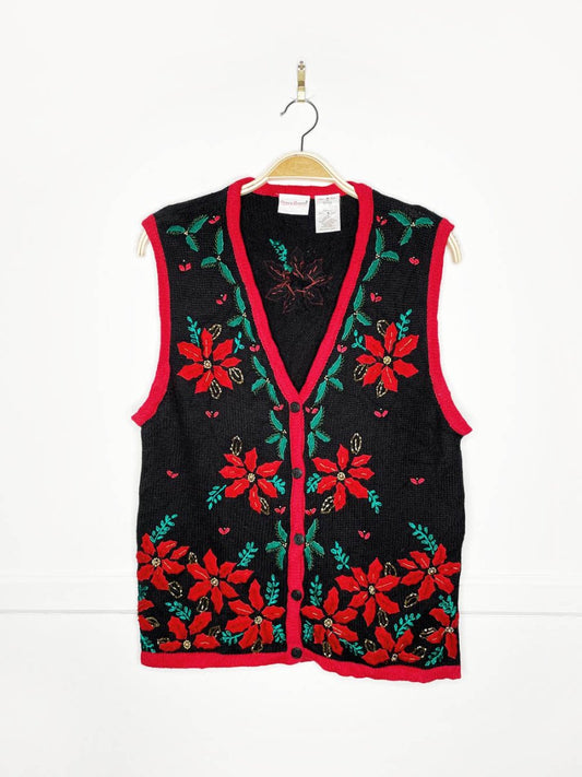 vintage bobbie brooks poinsettia beadwork knit vest - good market thrift store