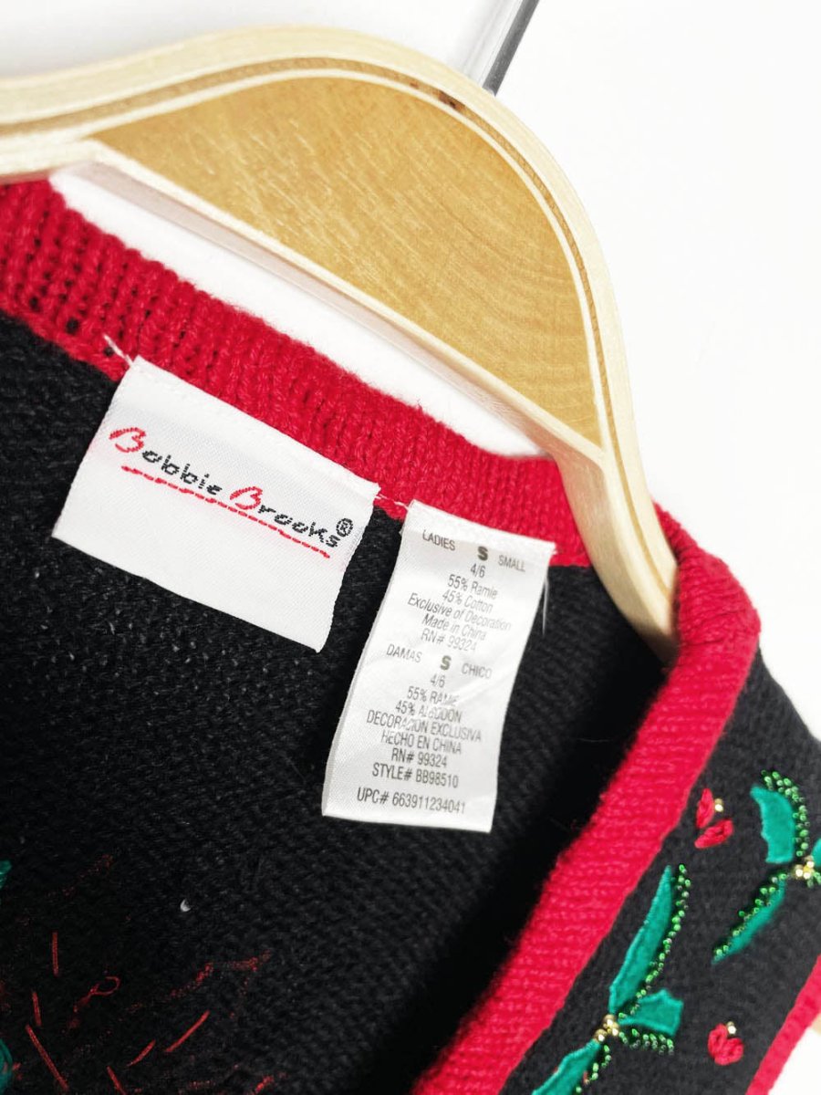 vintage bobbie brooks poinsettia beadwork knit vest - good market thrift store