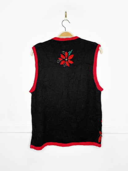 vintage bobbie brooks poinsettia beadwork knit vest - good market thrift store