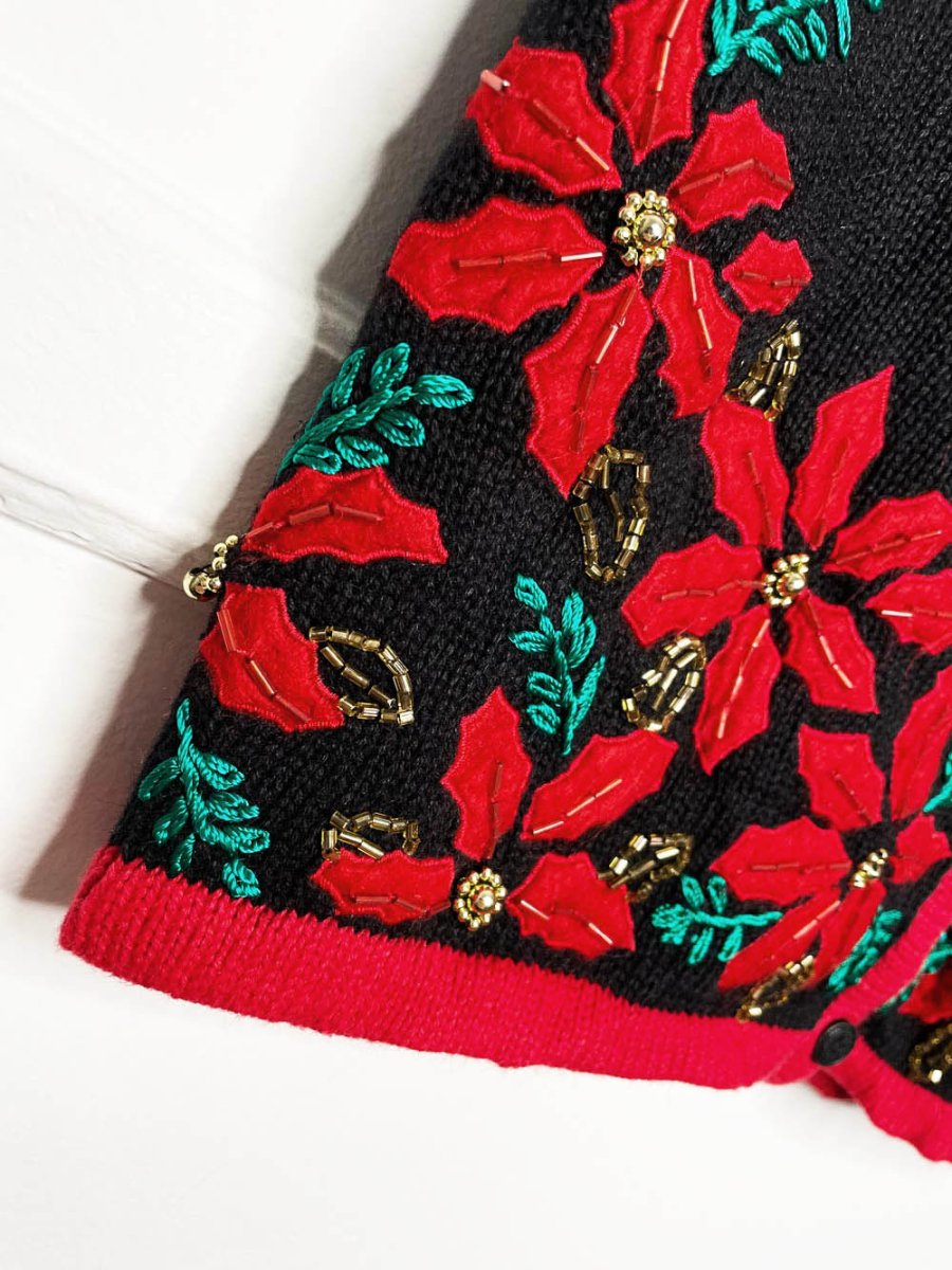 vintage bobbie brooks poinsettia beadwork knit vest - good market thrift store