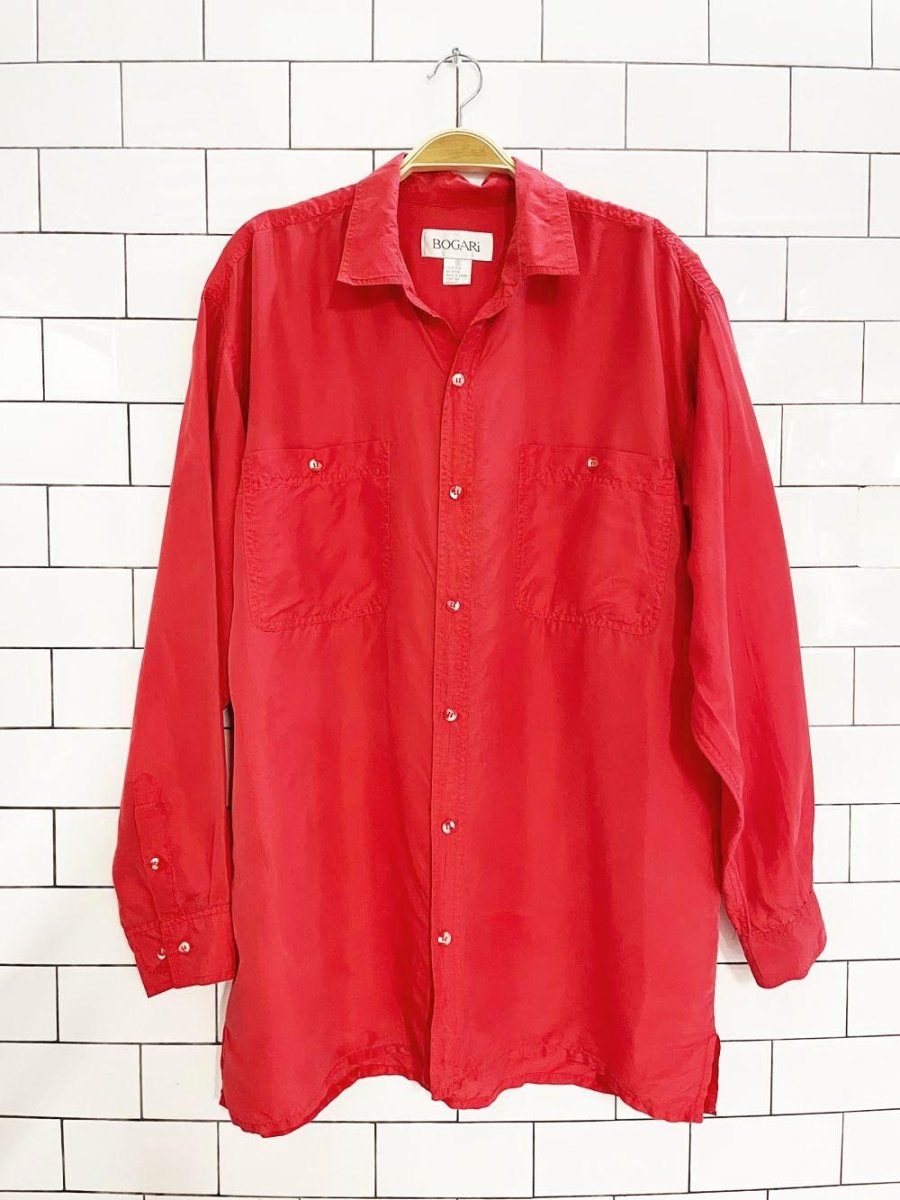 vintage bogari 100% silk full button blouse - good market thrift store