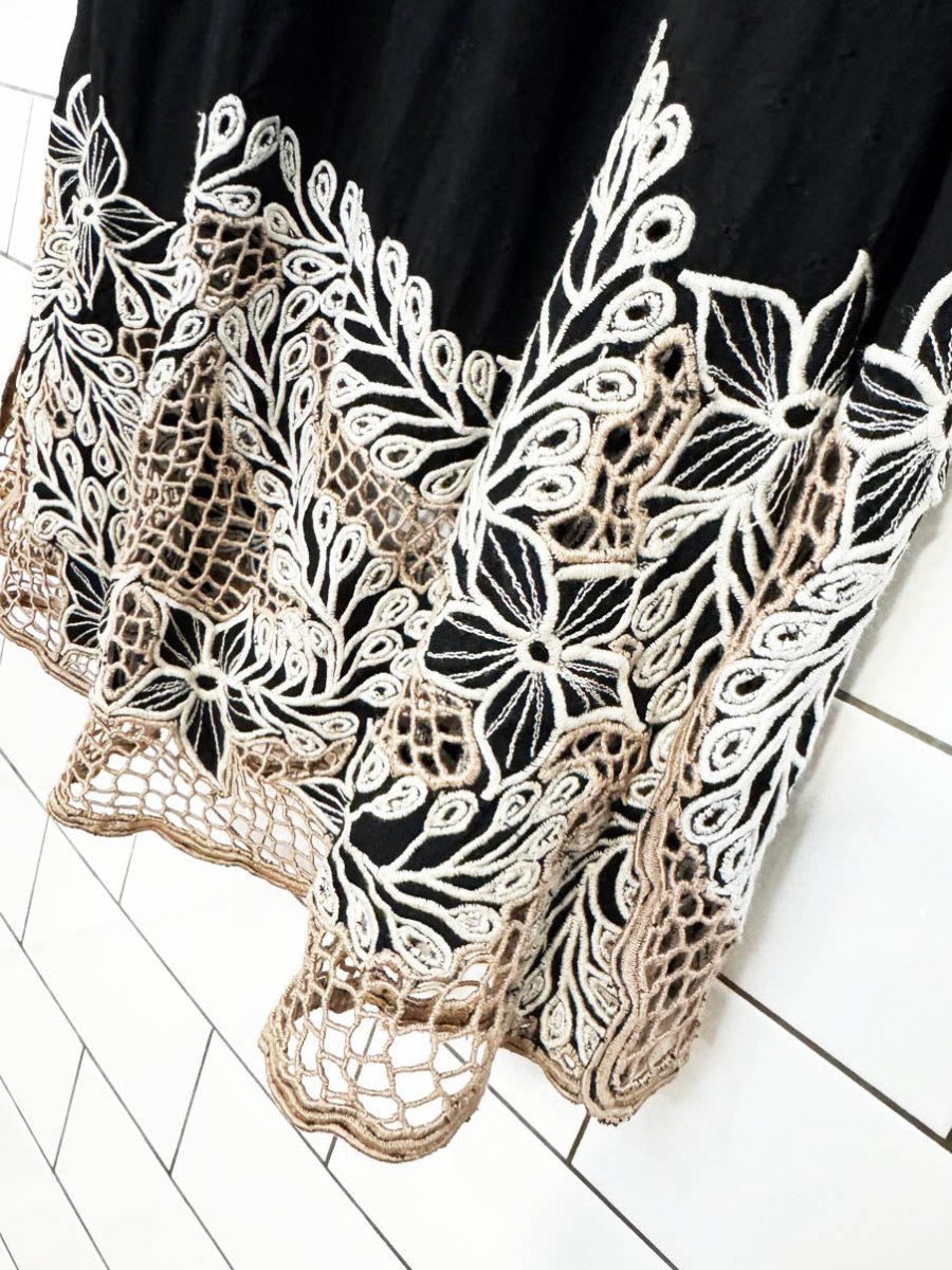 vintage boho embroidered crochet hem midi skirt - good market thrift store