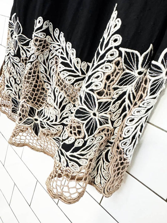 vintage boho embroidered crochet hem midi skirt - good market thrift store