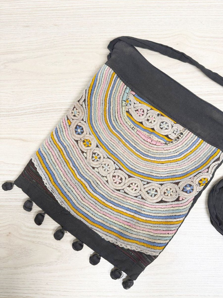 vintage boho embroidered rainbow crossbody bag - good market thrift store