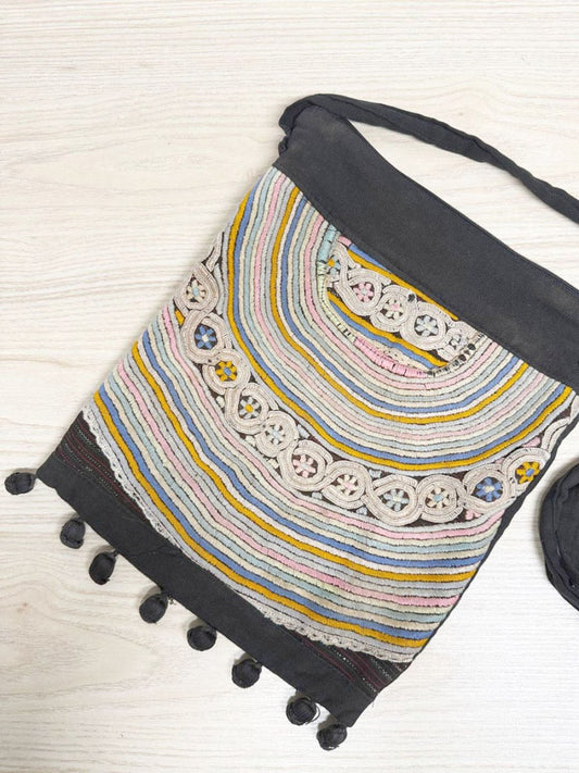 vintage boho embroidered rainbow crossbody bag - good market thrift store