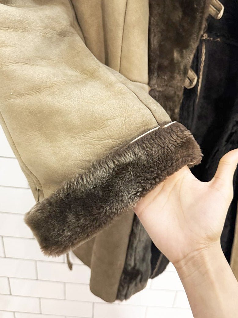 vintage boho embroidered sheepskin belted toggle parka - good market thrift store