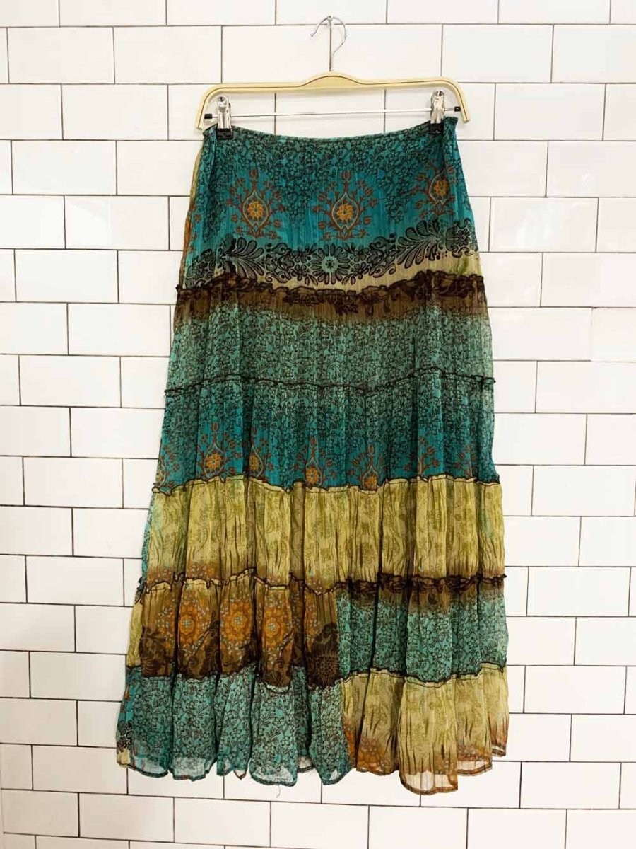 vintage boho floral tiered midi skirt - good market thrift store