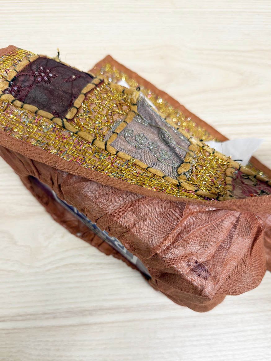 vintage boho hand embroidered & beaded tissue box cover - good market thrift store