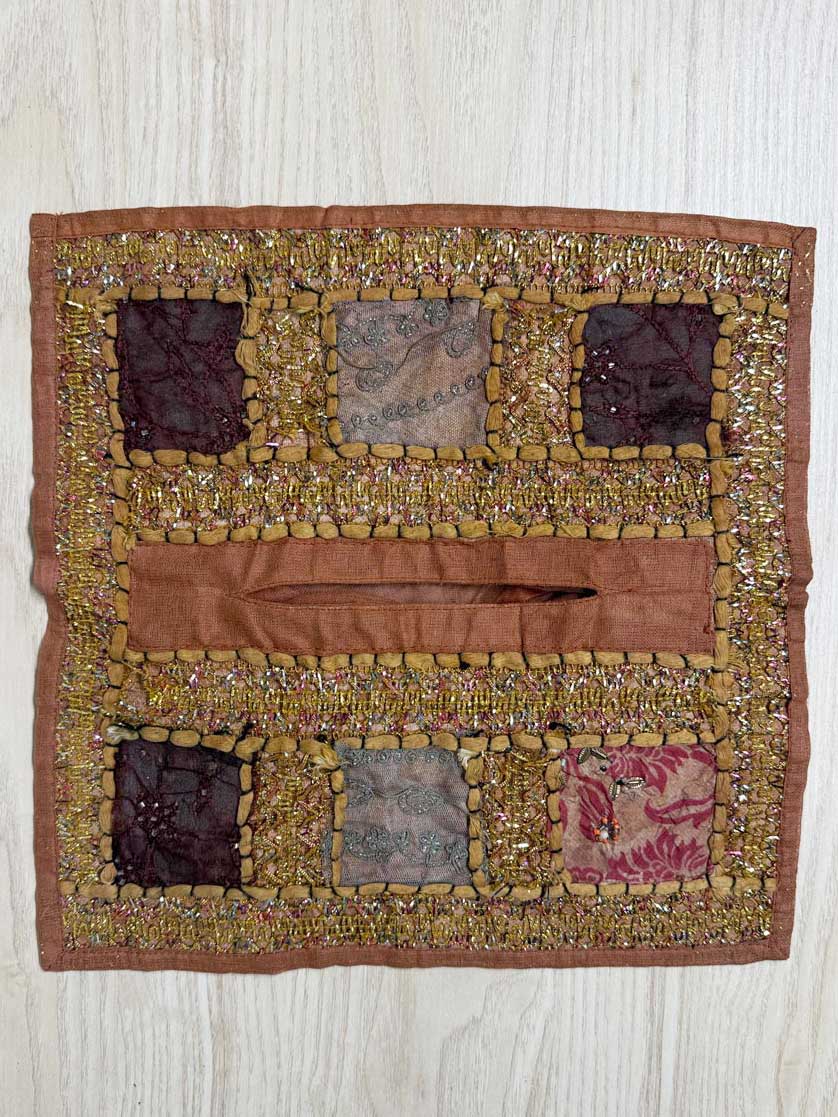 vintage boho hand embroidered & beaded tissue box cover - good market thrift store