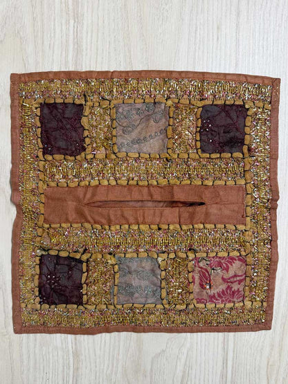 vintage boho hand embroidered & beaded tissue box cover - good market thrift store