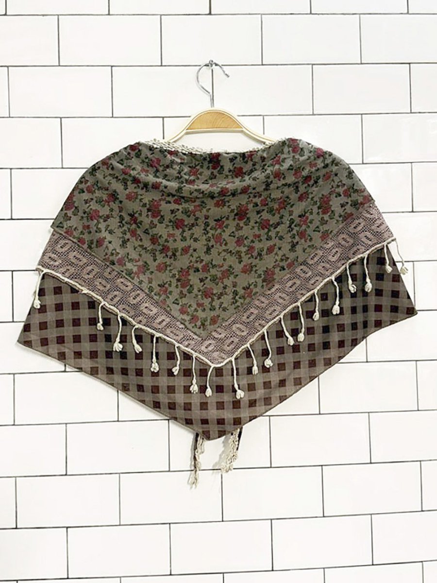 vintage boho layered front tie tassel shawl - good market thrift store