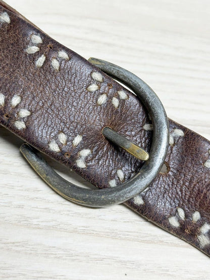 vintage boho leather embroidered stitch trim belt - good market thrift store