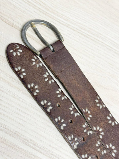 vintage boho leather embroidered stitch trim belt - good market thrift store