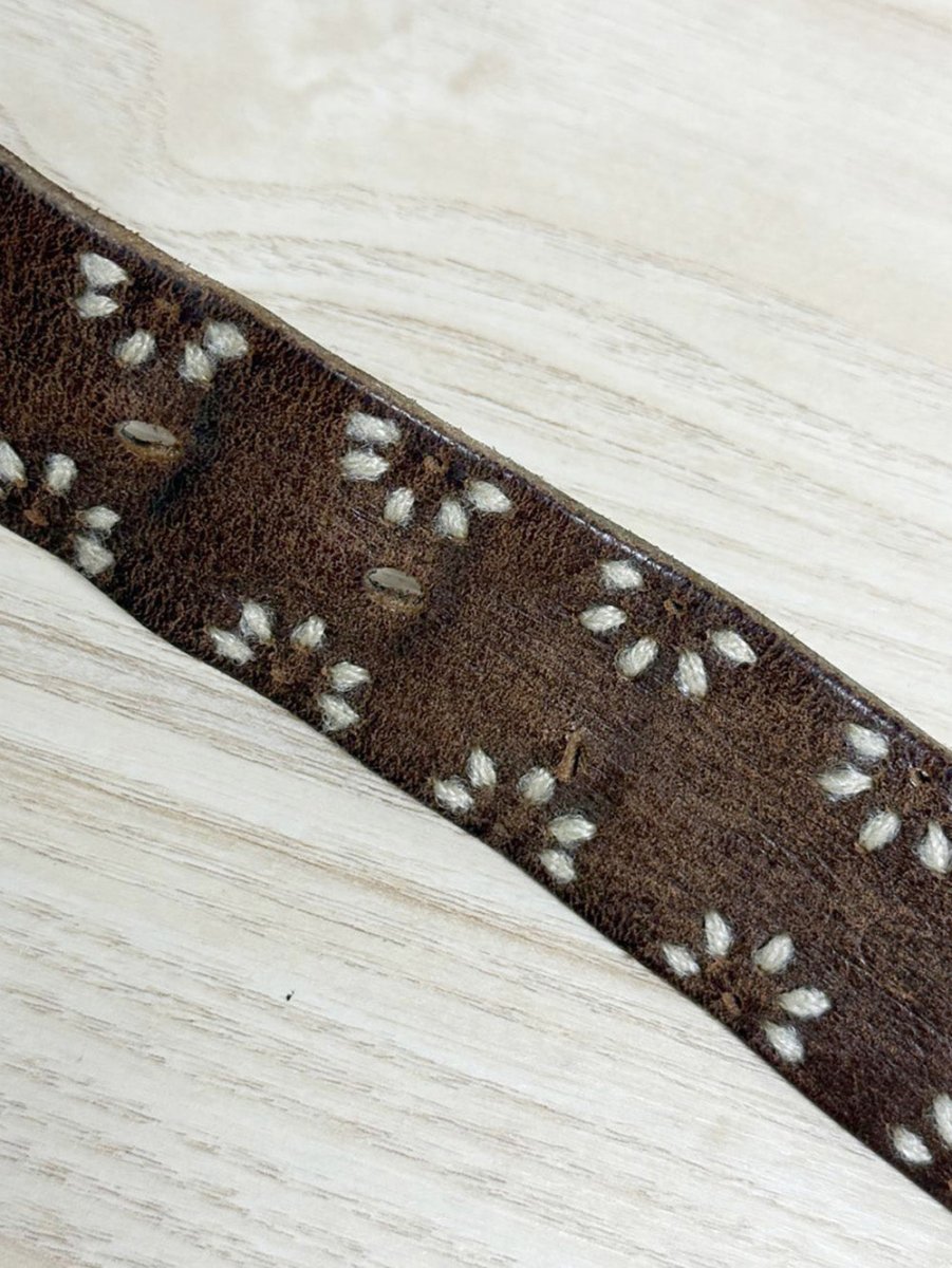 vintage boho leather embroidered stitch trim belt - good market thrift store